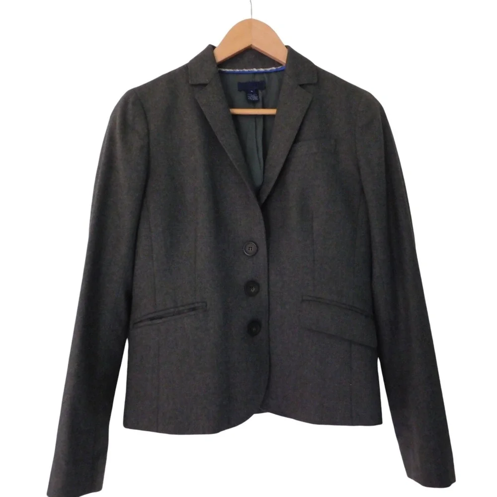 J‎ Crew Womens Super 120s 100% Wool Three Button Blazer Jacket Size 4 Gray